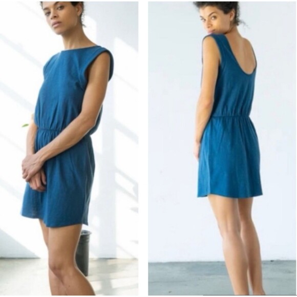 Natural by Known Supply Blue Alaska Mini Cotton Dress Size L High Neck Low Back - Picture 1 of 16